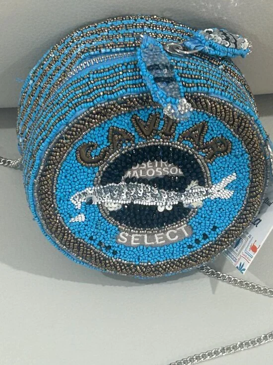 Caviar Fish Beaded Bag Handcrafted in India Round Crossbody NWT Tik Tok Viral - Picture 4 of 4
